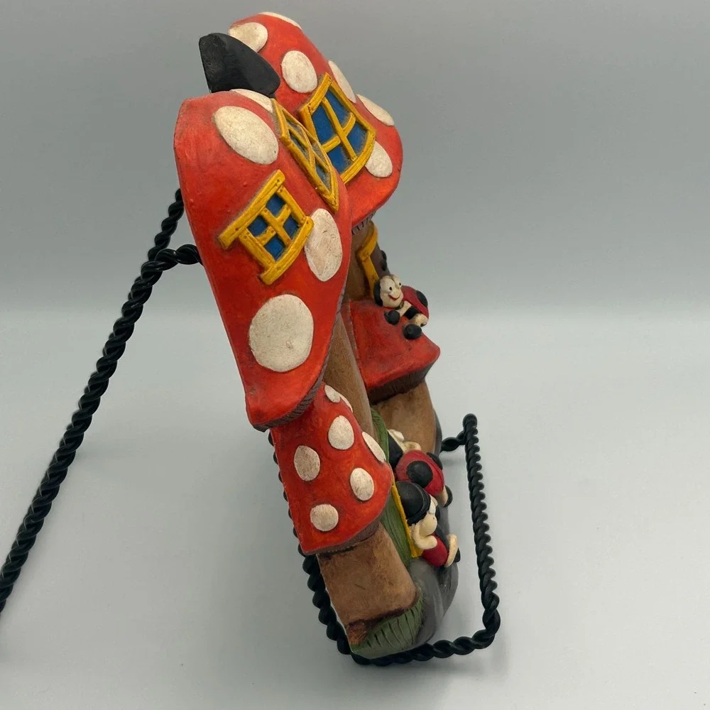 Vintage Chalkware Fairy House Mushroom Ladybug Mirror Red White Wall Juta‎ S 70s